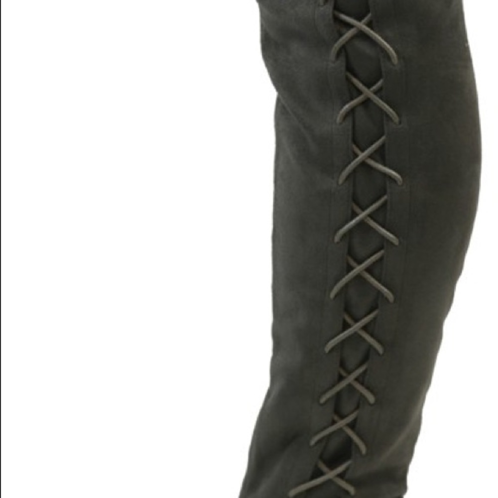 Hunter Green Lace Up Over the Knee Boots - Picture 2 of 2
